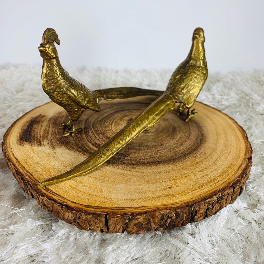 Vintage Brass Pheasant Figurines Pair Male Female